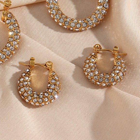 Small Zircon Huggie Hoop 18K Gold Plated Stainless Steel‎ Earrings - Picture 8 of 9